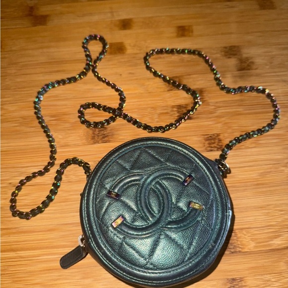 CHANEL Handbags - CHANEL Iridescent Mermaid Caviar Quilted Round Filigree Crossbody Dark Turquoise